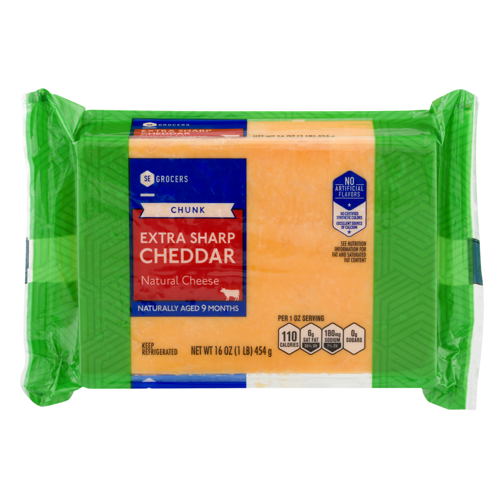 slide 1 of 1, SE Grocers Chunk Extra Sharp Cheddar Natural Cheese, 16 oz