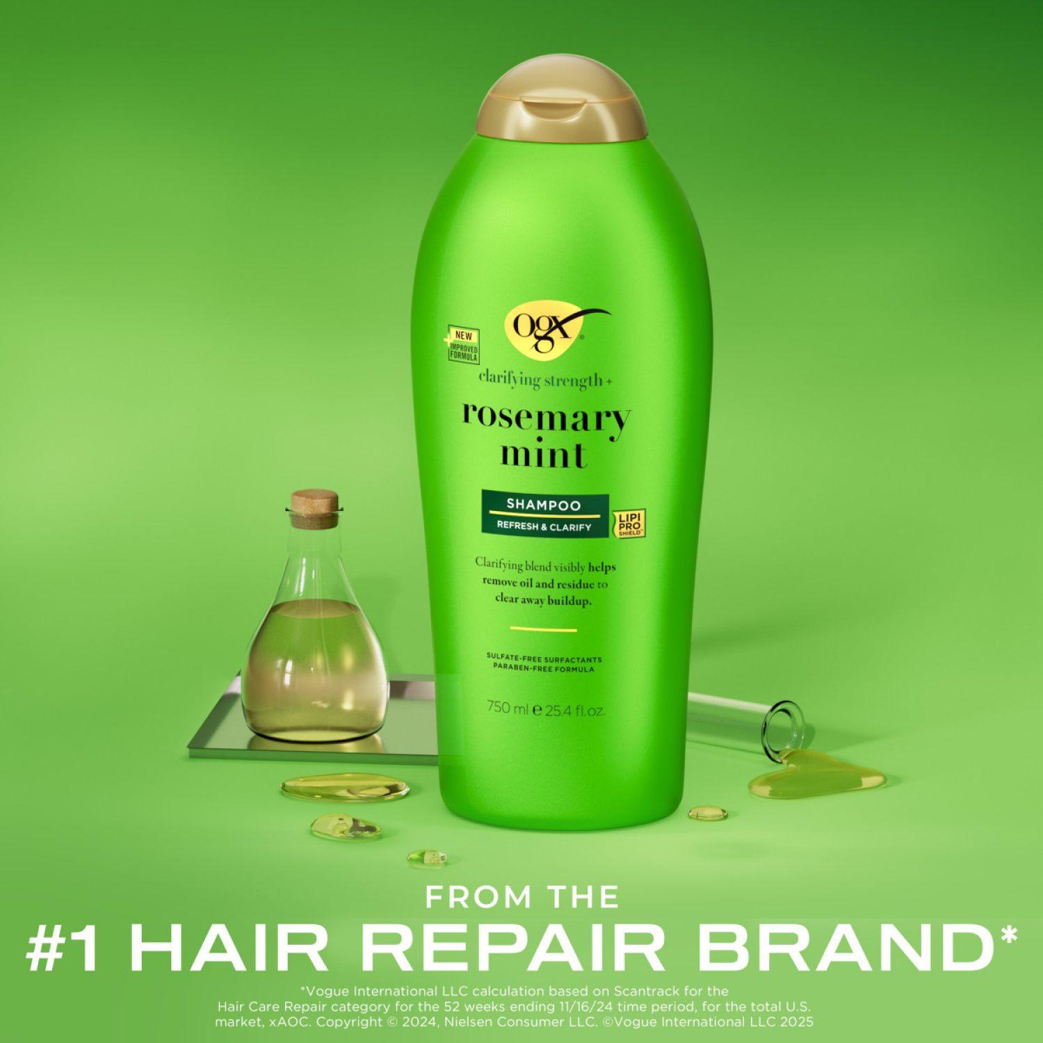 slide 7 of 8, OGX Clarifying Strength + Rosemary Mint Shampoo, Clarifying, Sulfate-Free Surfactants, 25.4 fl oz