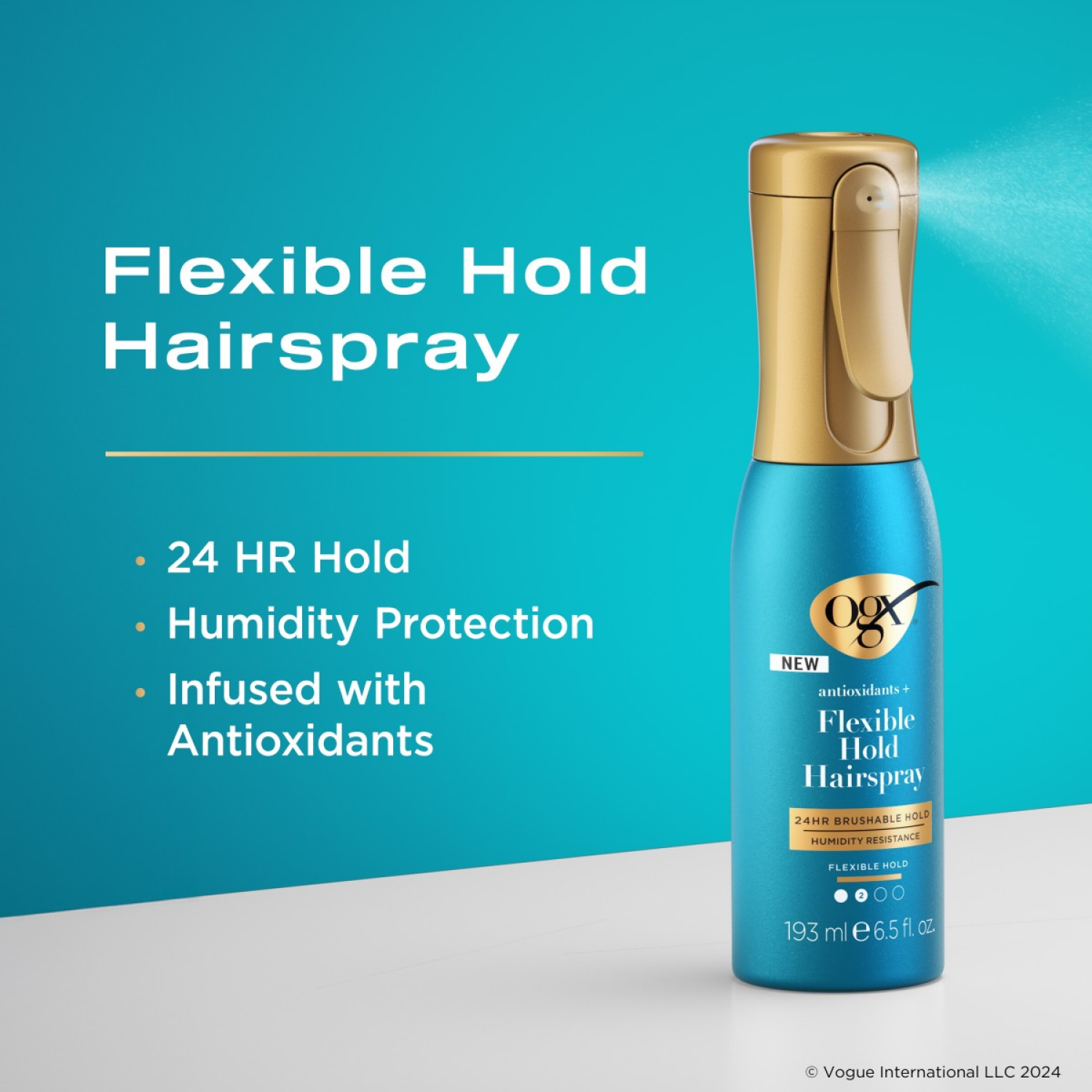 slide 7 of 8, OGX Antioxidants + Flexible Hold Hairspray, Anti Humidity Styling Spray, 6.5 fl. oz, 6.5 fl. oz