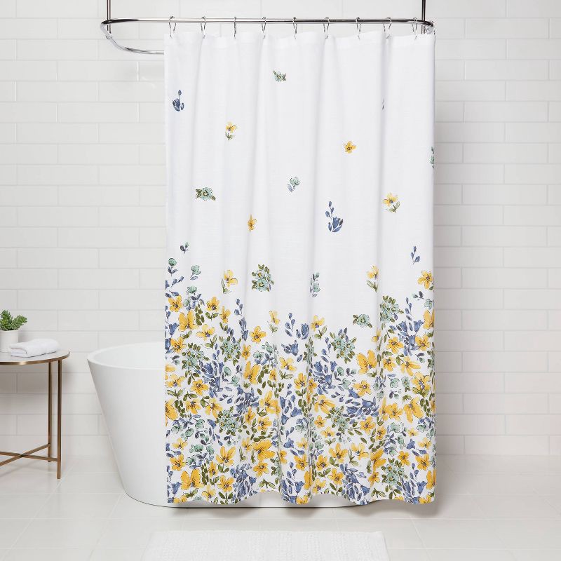 slide 2 of 4, Floral Print Shower Curtain Gold Medal - Threshold™: Cotton Fabric, Botanical Design, Machine Washable, 1 ct