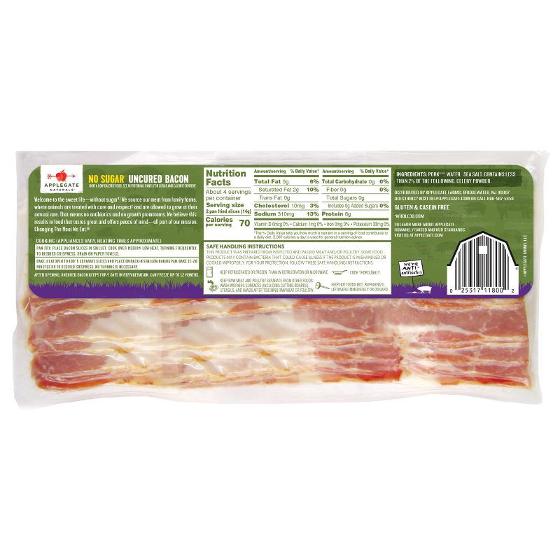 slide 2 of 6, Applegate Farms Applegate Natural No Sugar Uncured Bacon - 8oz, 8 oz