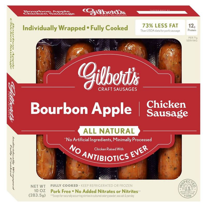 slide 1 of 9, Gilbert's Craft Sausages Gilbert's Craft Sausage Bourbon Apple Chicken Sausage -10oz, 10 oz