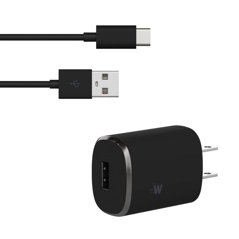 slide 2 of 8, Just Wireless 2.4A/12W 1-Port USB-A Home Charger with 6' TPU Type-C to USB-A Cable - Black, 1 ct