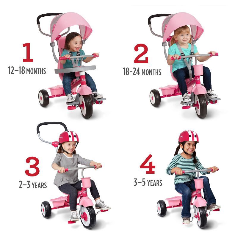 slide 2 of 25, Radio Flyer 4-in-1 Stroll 'N Trike - Pink: Steel Frame, Adjustable Seat, EVA Tires, 1 ct