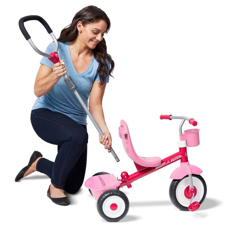 slide 10 of 25, Radio Flyer 4-in-1 Stroll 'N Trike - Pink: Steel Frame, Adjustable Seat, EVA Tires, 1 ct