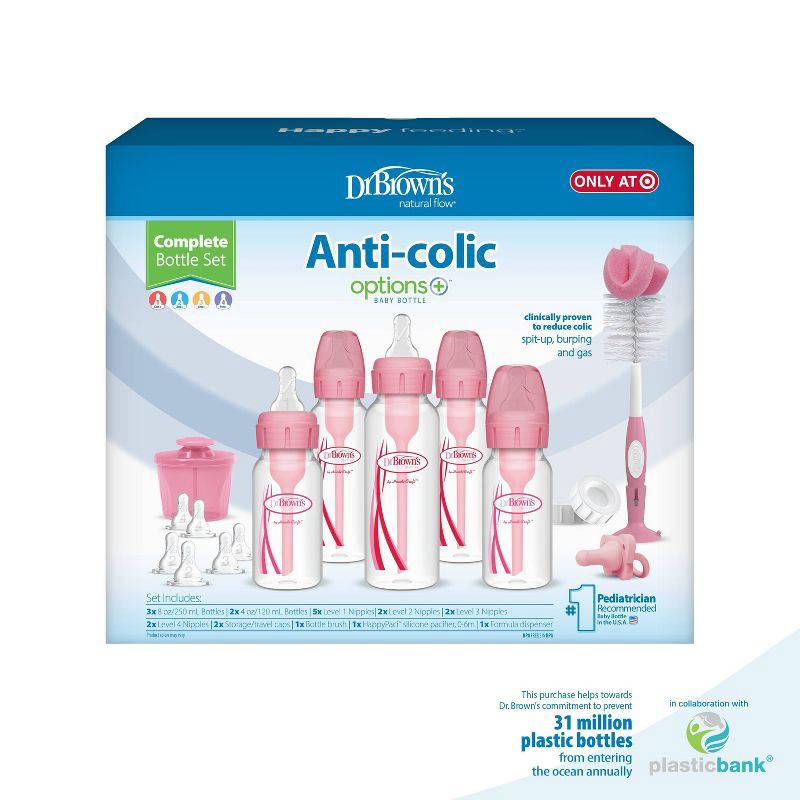 slide 25 of 25, Dr. Brown's Anti-Colic Options+ Narrow Baby Bottle Newborn Gift Set - 0-6m - Pink, 1 ct