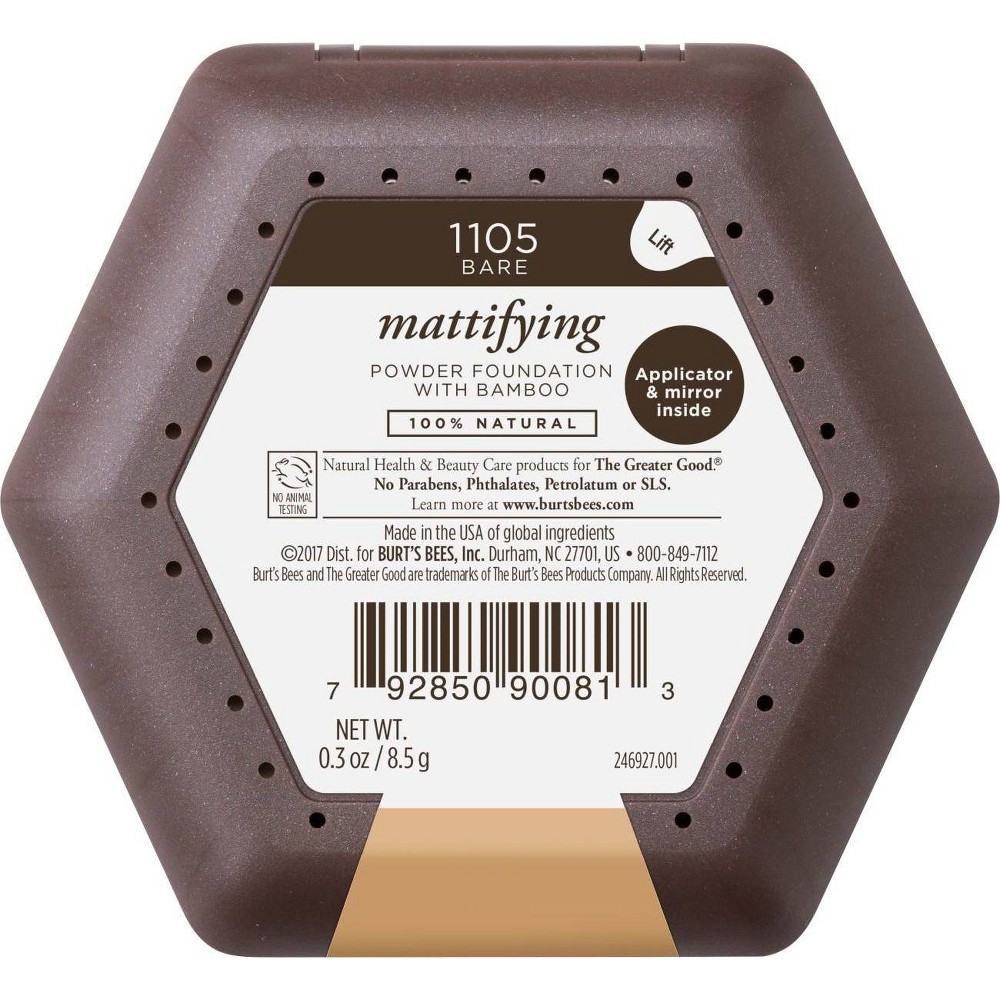 slide 9 of 9, Burt's Bees 100% Natural Mattifying Pressed Powder Foundation - 1105 Bare - 0.3oz, 0.3 oz