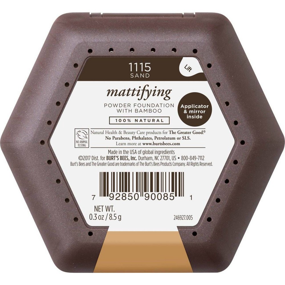 slide 9 of 9, Burt's Bees 100% Natural Mattifying Pressed Powder Foundation - 1115 Sand - 0.3oz, 0.3 oz