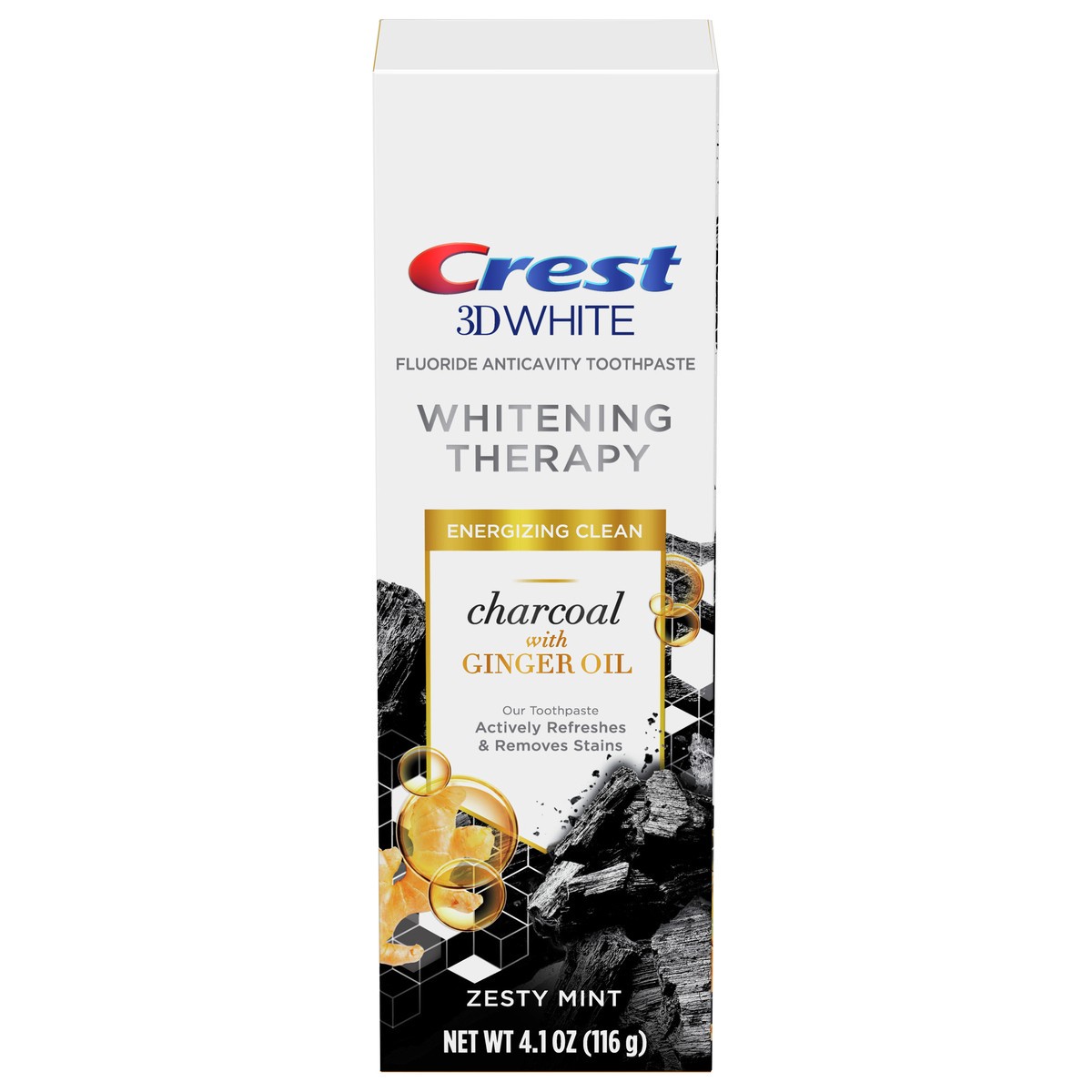 slide 1 of 2, Crest Charcoal 3D White Toothpaste, Whitening Therapy, with Ginger Oil, Zesty Mint flavor, 4.1 oz, 4.1 oz