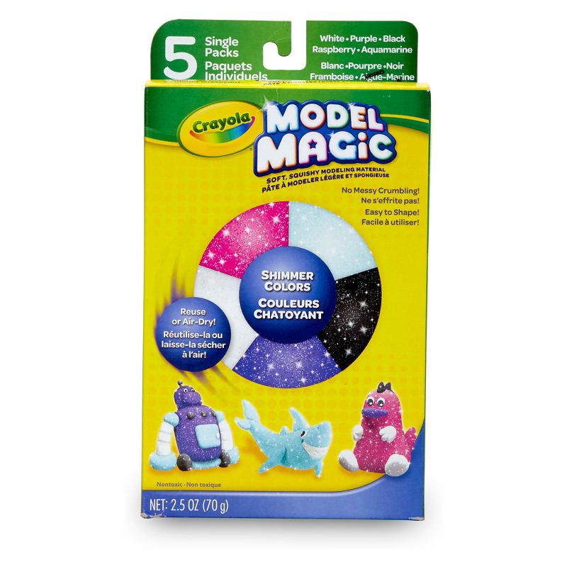 slide 1 of 7, Model Magic Modeling Clay 5ct Shimmer - Crayola: Non-Drying, Reusable, Non-Toxic Clay for Kids, Ages 3+, Creative Thinking, 5 ct