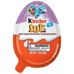 Kinder Joy Sweet Cream Topped with Cocoa Wafer Bites Milk Chocolate Treat + Toy Candy - 0.7oz