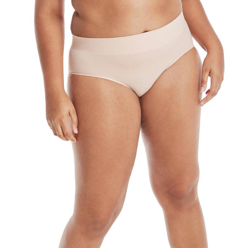 slide 3 of 6, Hanes Premium Women's 3pk Smoothing Seamless Briefs Underwear - Basic Pack Beige/Light Brown/Black 5: Mid Rise Knit, 3 ct