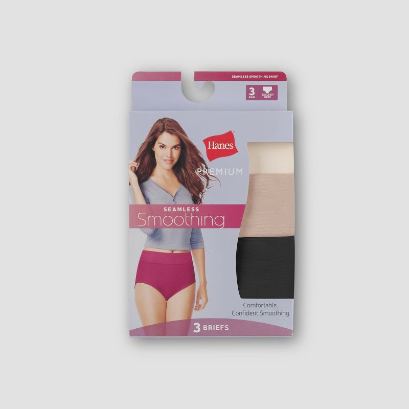 slide 2 of 5, Hanes Premium Women's 3pk Smoothing Seamless Briefs Underwear - Basic Pack Beige/Light Brown/Black 9, 3 ct