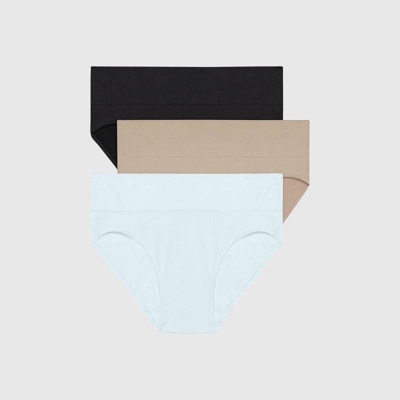 slide 1 of 6, Hanes Premium Women's 3pk Hi Cut Brief Seamless Smoothing Underwear - Black/Beige 9, 3 ct