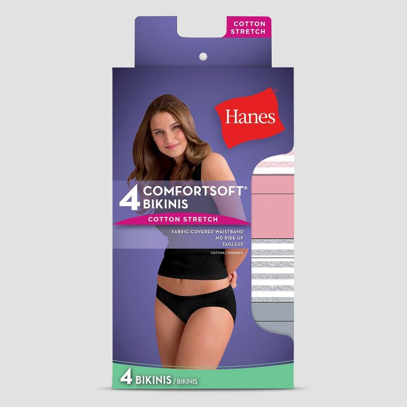 Hanes 4pk Women's Comfortsoft Cotton Stretch Bikini Underwear - Colors May  Vary 5 4 ct