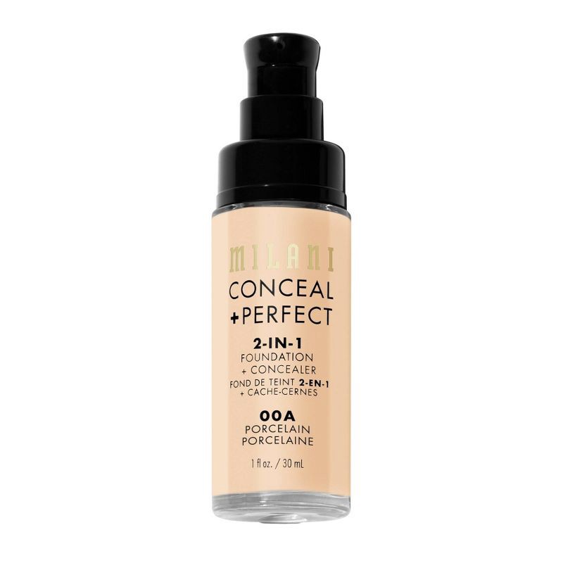 slide 4 of 6, Milani Conceal + Perfect 2-in-1 Foundation + Concealer - 00A Porcelain - 1 fl oz, 1 fl oz