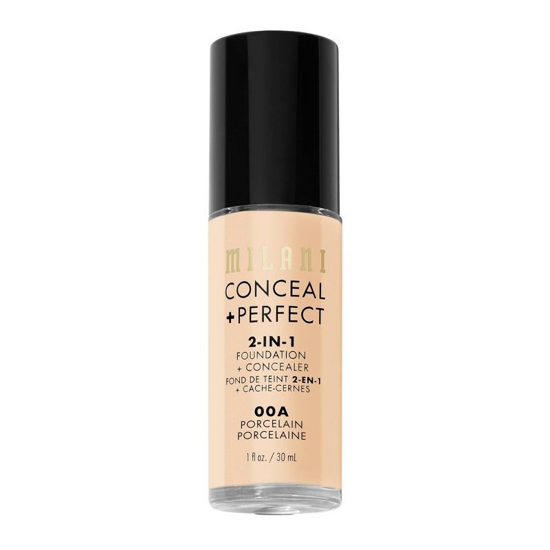 slide 5 of 6, Milani Conceal + Perfect 2-in-1 Foundation + Concealer - 00A Porcelain - 1 fl oz, 1 fl oz