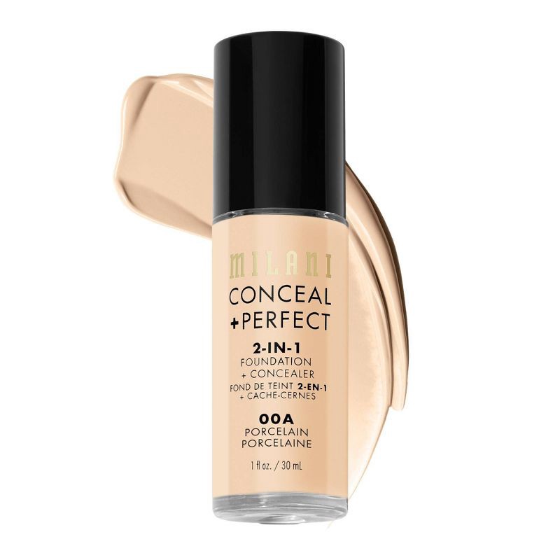 slide 1 of 6, Milani Conceal + Perfect 2-in-1 Foundation + Concealer - 00A Porcelain - 1 fl oz, 1 fl oz