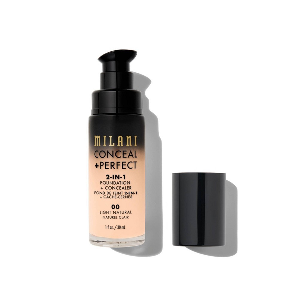 slide 3 of 7, Milani Conceal + Perfect 2-in-1 Foundation + Concealer Cruelty-Free Liquid Foundation - 00 Light Natural - 1 fl oz, 1 fl oz