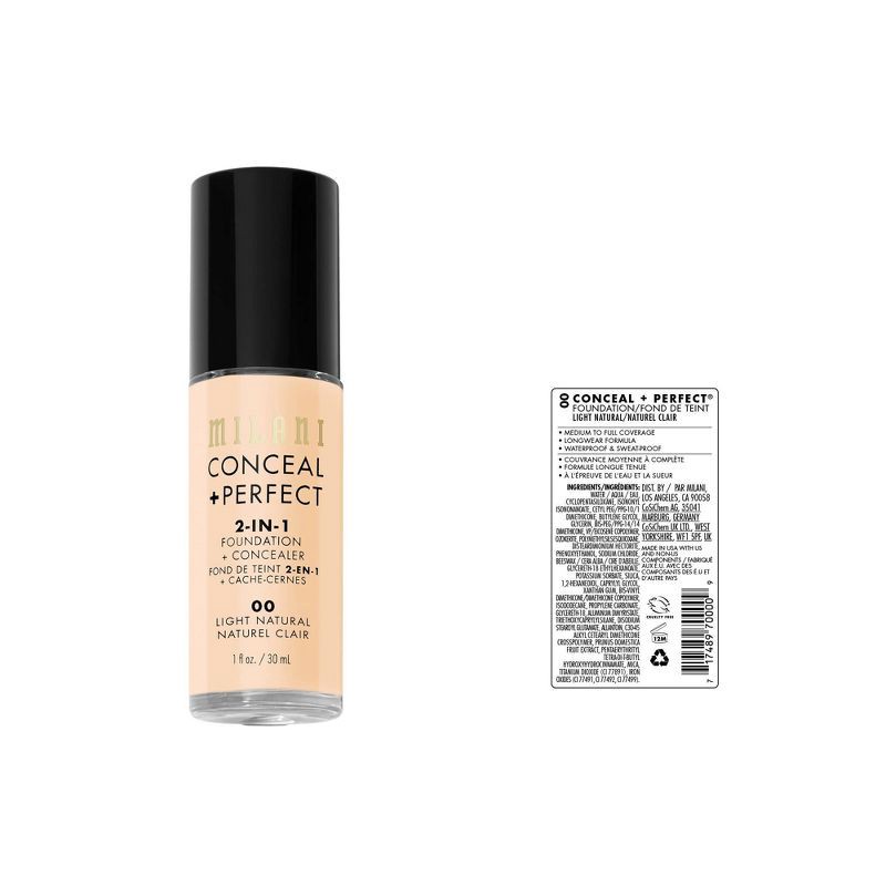 slide 3 of 6, Milani Conceal + Perfect 2-in-1 Foundation + Concealer - 00 Light Natural - 1 fl oz, 1 fl oz