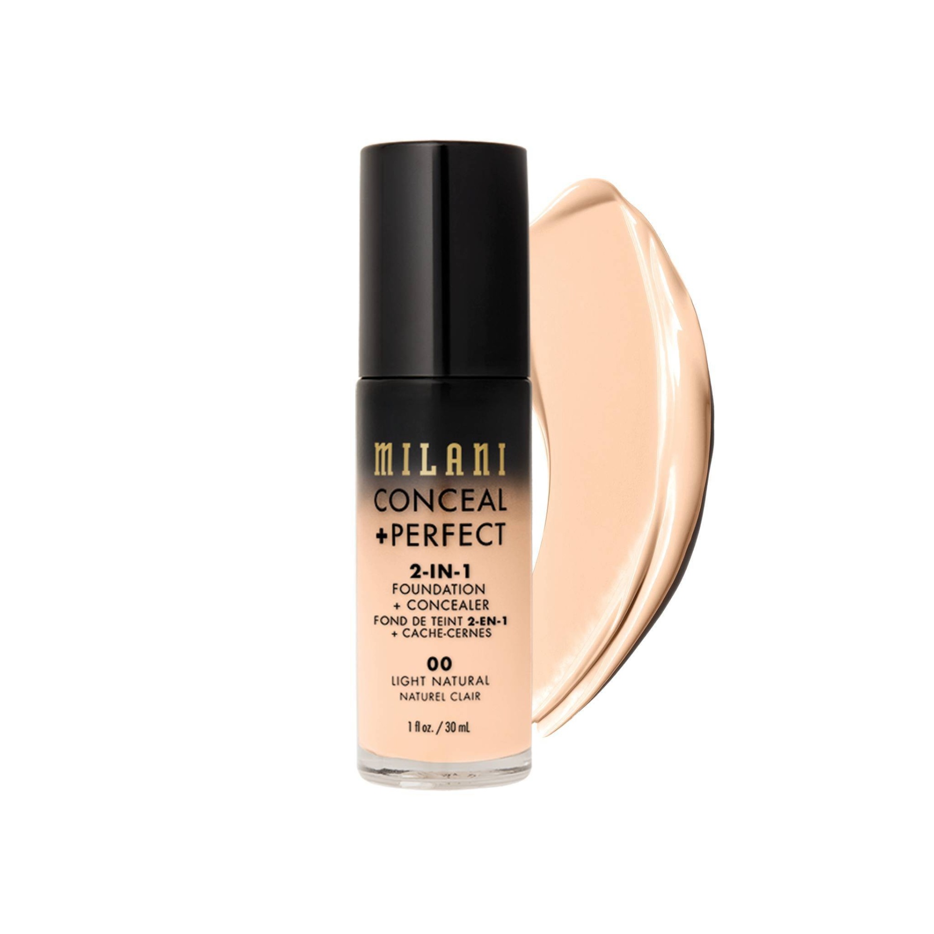 slide 1 of 7, Milani Conceal + Perfect 2-in-1 Foundation + Concealer Cruelty-Free Liquid Foundation - 00 Light Natural - 1 fl oz, 1 fl oz