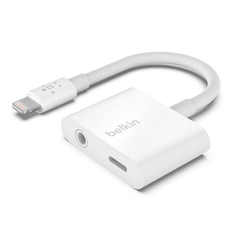 slide 1 of 1, Belkin RockStar 3.5mm Audio Aux with Port Charge Adapter – White, 1 ct