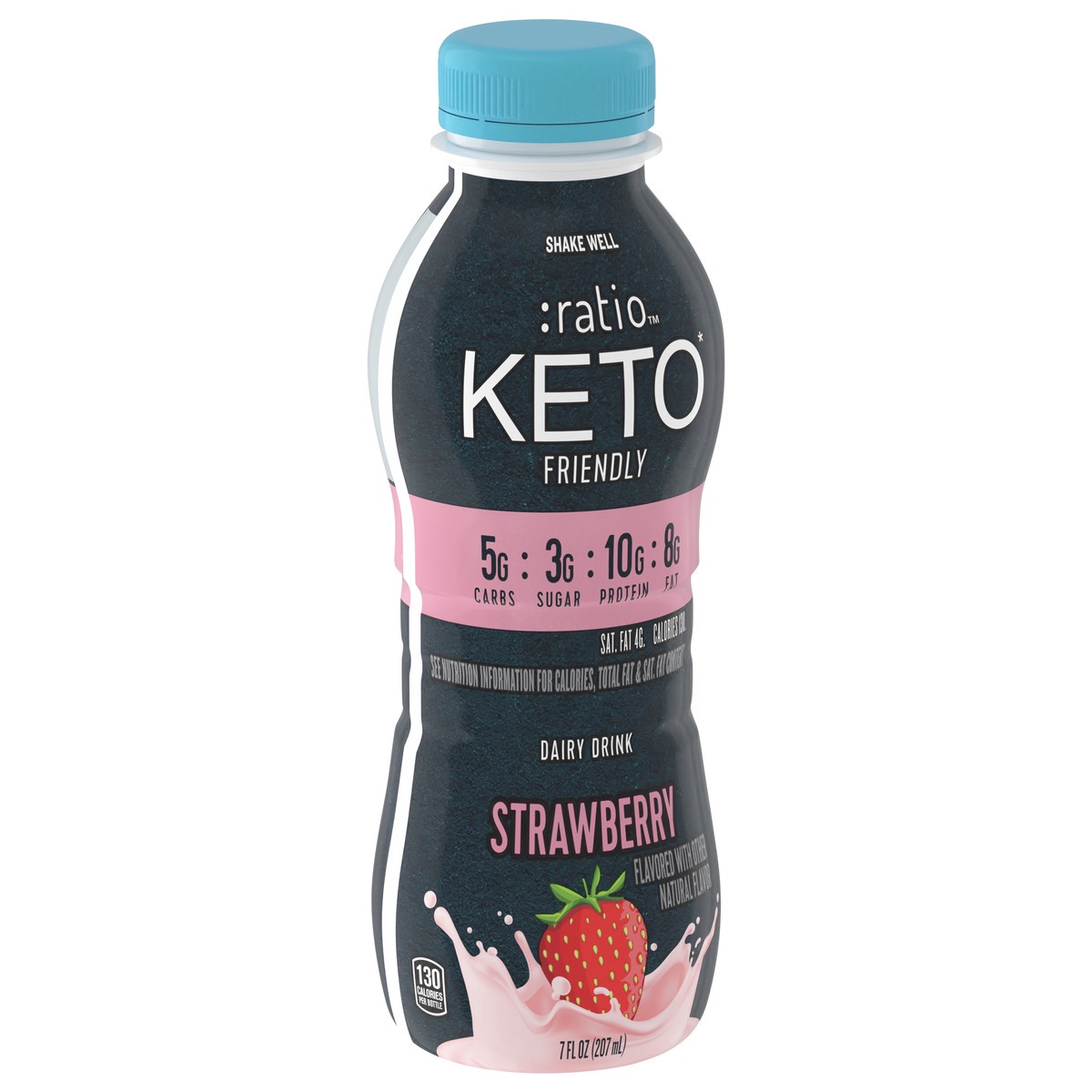 slide 3 of 8, :ratio Dairy Drink, Strawberry, 10g Protein, Keto Friendly, 7 FL OZ, 7 oz