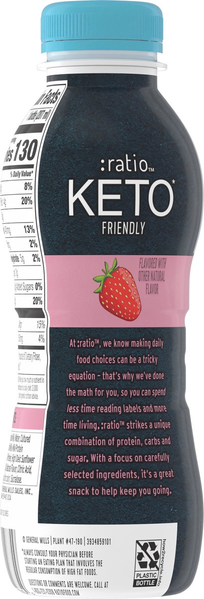 slide 7 of 8, :ratio Dairy Drink, Strawberry, 10g Protein, Keto Friendly, 7 FL OZ, 7 oz
