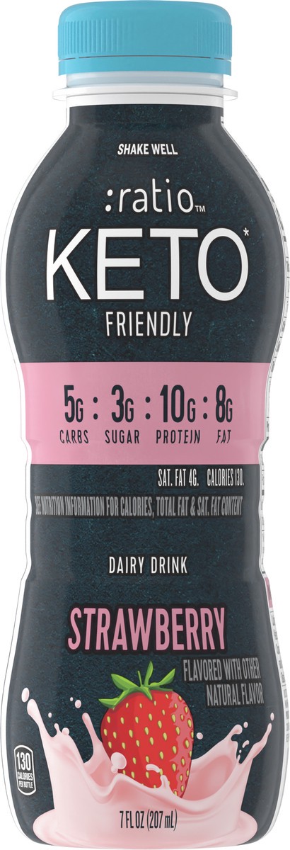 slide 2 of 8, :ratio Dairy Drink, Strawberry, 10g Protein, Keto Friendly, 7 FL OZ, 7 oz