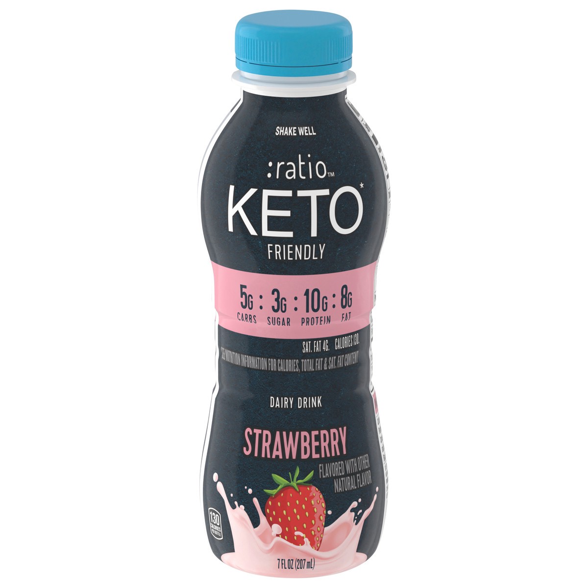 slide 1 of 8, :ratio Dairy Drink, Strawberry, 10g Protein, Keto Friendly, 7 FL OZ, 7 oz
