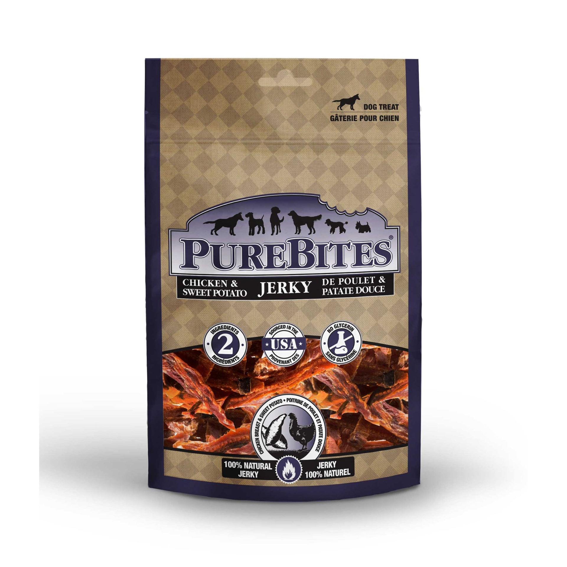 slide 1 of 1, PureBites Chicken & Sweet Potato Jerky Dog Treats, 2.7 oz