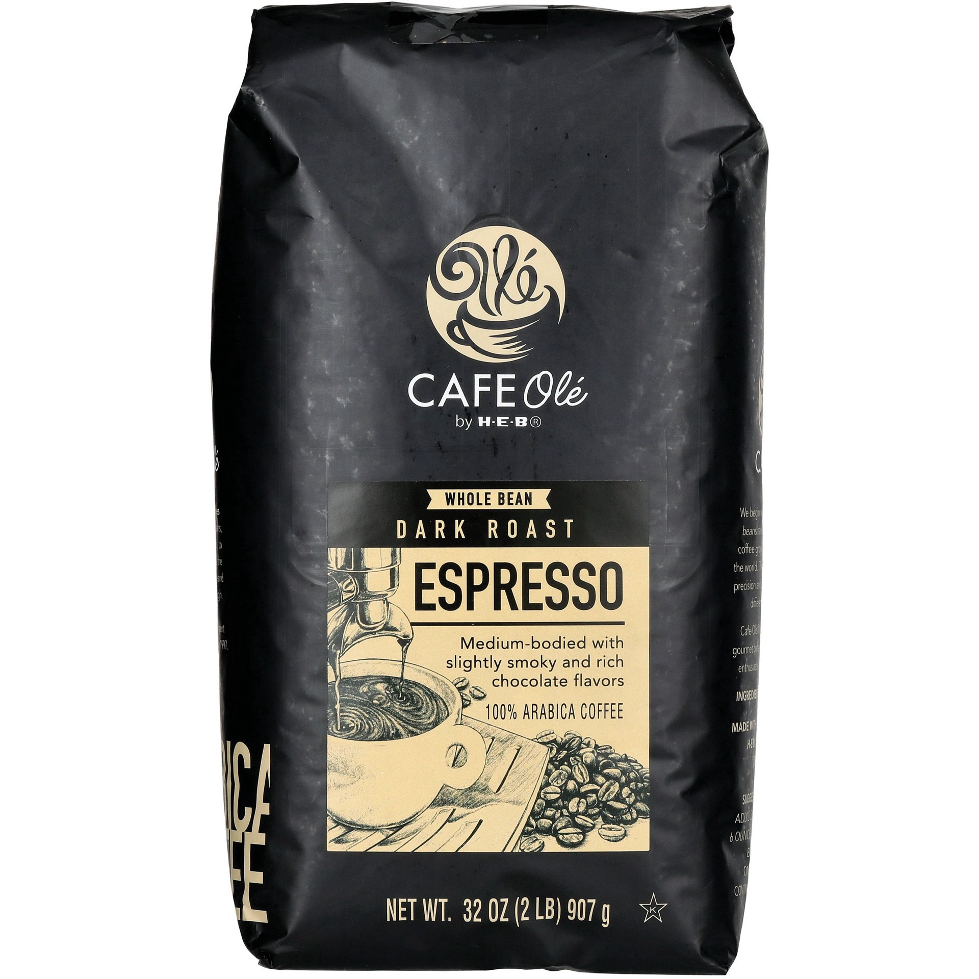 slide 1 of 1, CAFE Olé by H-E-B Whole Bean Dark Roast Espresso Coffee, 32 oz