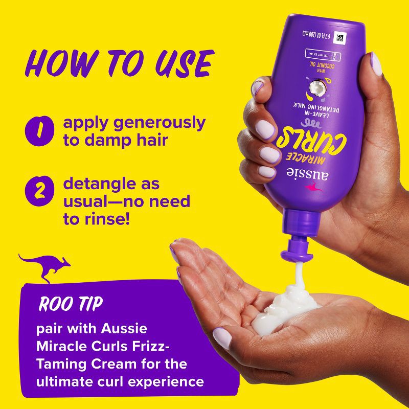 slide 5 of 9, Aussie Miracle Curls with Coconut Oil Detangling Milk Treatment - 6.7 fl oz, 6.7 fl oz