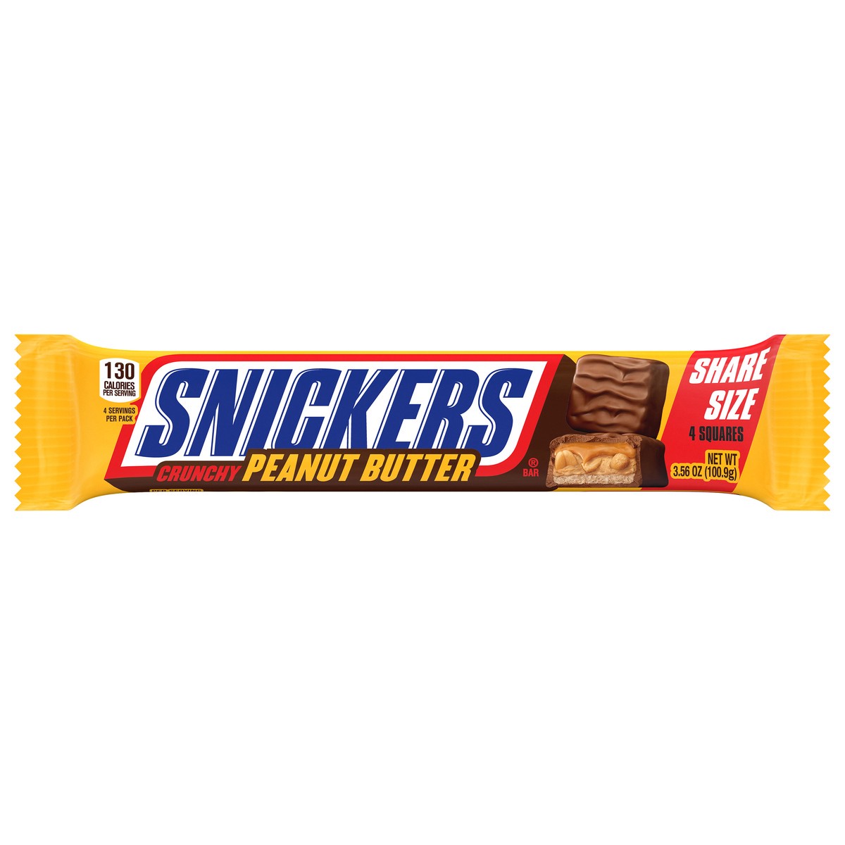 slide 1 of 7, SNICKERS Peanut Butter Squared Candy Chocolate Bar, Share Size, 3.56 oz, 4 ct