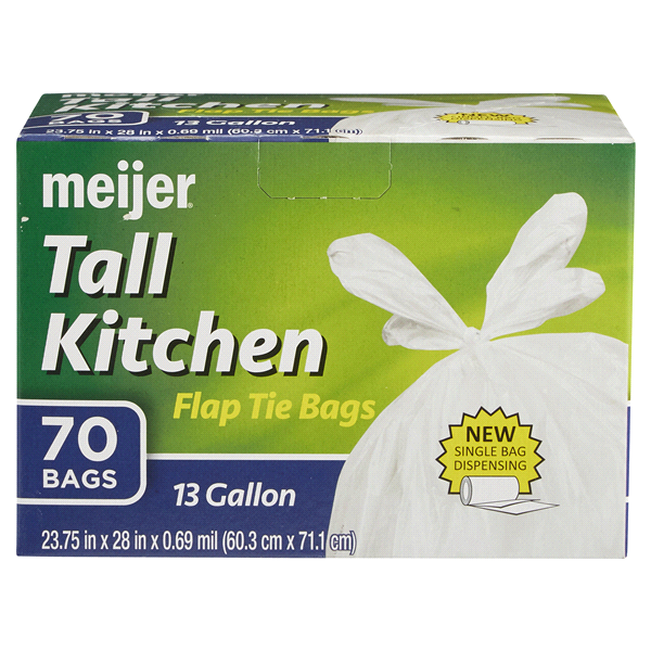 slide 1 of 1, Meijer Kitchen Bag Flap Tie, 70 ct; 13 gal