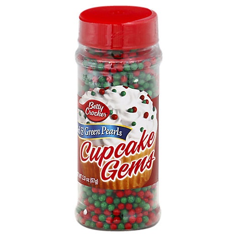 slide 1 of 1, Betty Crocker Cupcake Gems Red And Green Pearls, 2 oz