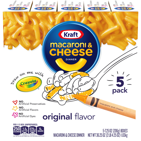 slide 1 of 1, Kraft Original Flavor Macaroni & Cheese Dinner, 5 ct; 7.25 oz