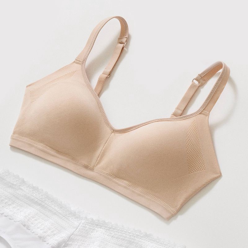 slide 4 of 8, Simply Perfect by Warner's Women's Underarm Smoothing Seamless Wireless Bra - Butterscotch M: Medium Support, Adjustable Straps, 1 ct
