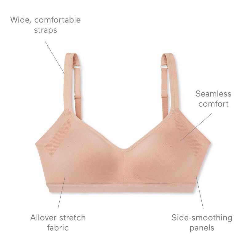 slide 5 of 8, Simply Perfect by Warner's Women's Underarm Smoothing Seamless Wireless Bra - Butterscotch M: Medium Support, Adjustable Straps, 1 ct