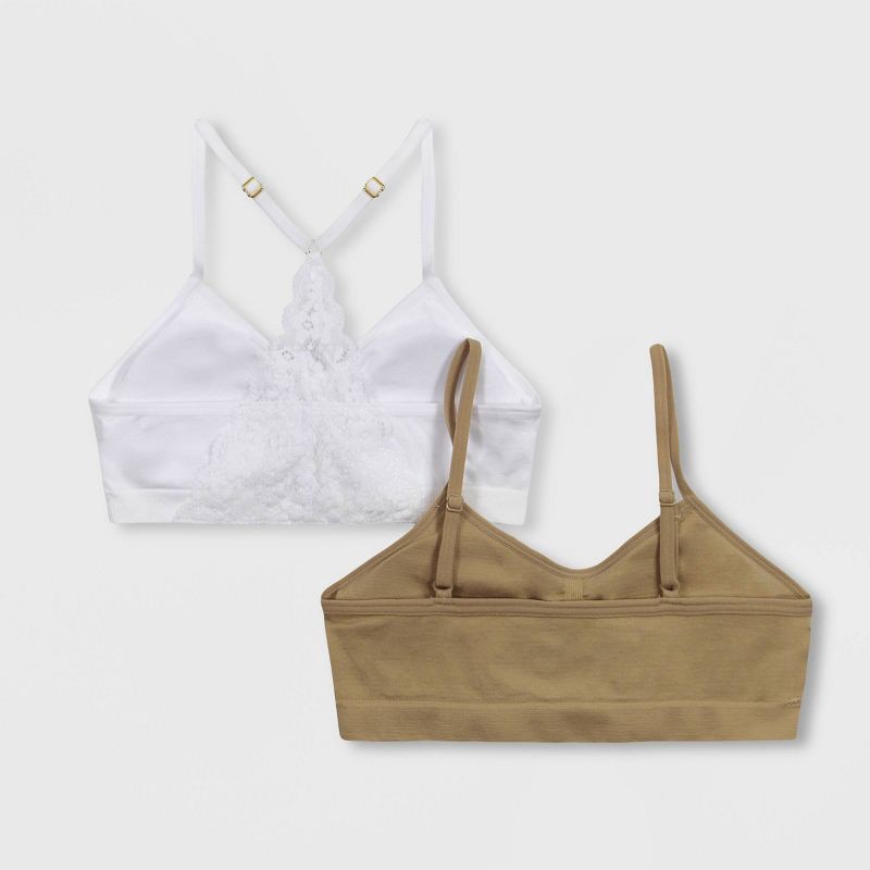 slide 2 of 2, Maidenform Girls' 2pk Seamfree Lace Back Padded Crop Bra - White M, 2 ct