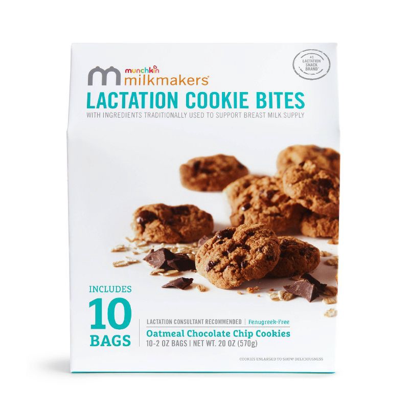 slide 1 of 6, Munchkin Milkmakers Lactation Cookie Bites - Oatmeal Chocolate Chip - 20oz/10ct, 10 ct; 20 oz