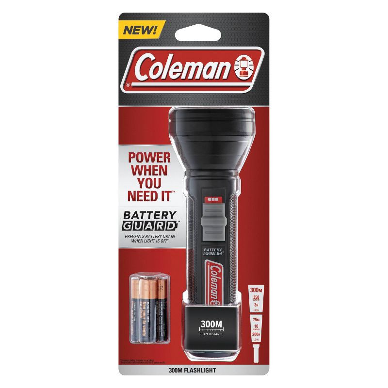 slide 3 of 5, Coleman BatteryGuard 300M LED Flashlight, 1 ct