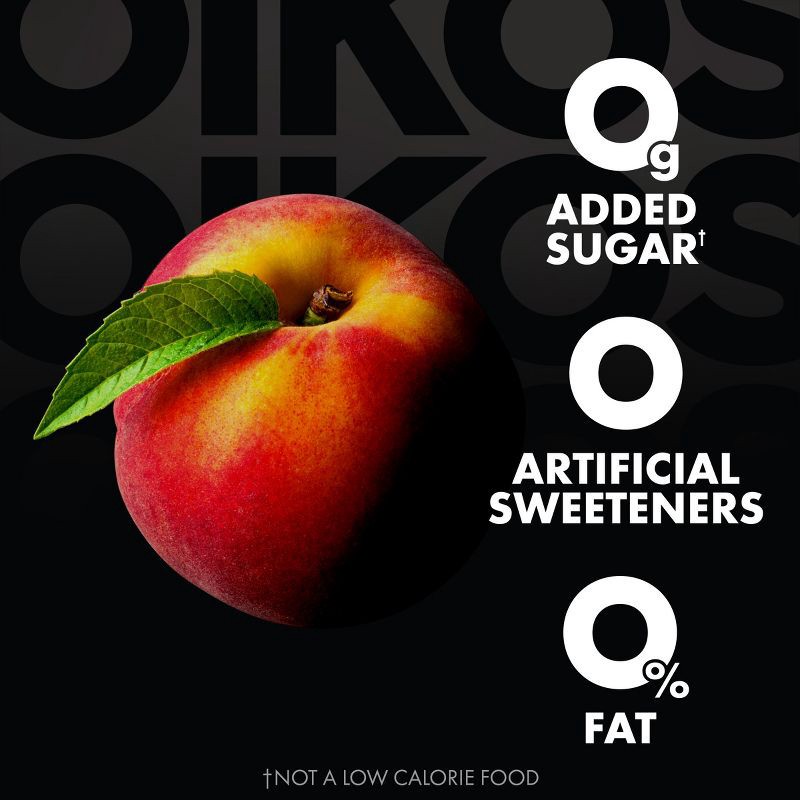 slide 2 of 13, Oikos Triple Zero Peach Greek Yogurt - 15g Protein 4ct/5.3oz Cups, 15 gram, 4 ct, 5.3 oz