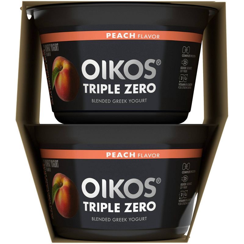 slide 10 of 16, Oikos Triple Zero Peach Greek Yogurt - 4ct/5.3oz Cups, 4 ct; 5.3 oz