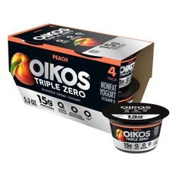 Oikos Triple Zero Peach Greek Yogurt - 15g Protein 4ct/5.3oz Cups