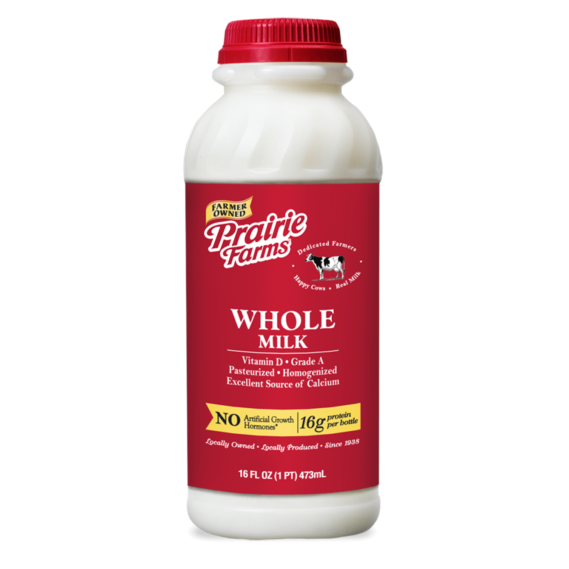 slide 1 of 1, Prairie Farms Whole Milk Plastic Fresh, 16 oz