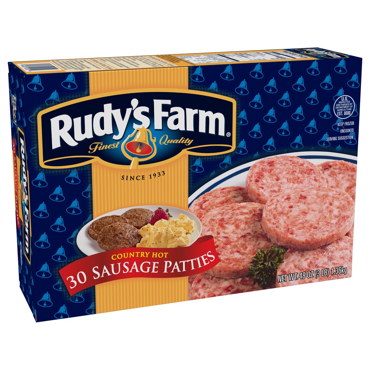 slide 6 of 10, RUDYS FARM Rudy's Farm Uncooked Country Hot Sausage Patties, 30 Count (Frozen), 1.36 kg