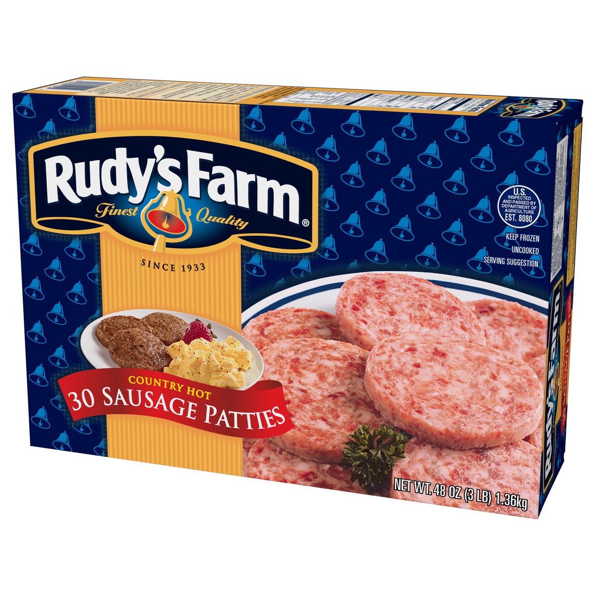 slide 4 of 10, RUDYS FARM Rudy's Farm Uncooked Country Hot Sausage Patties, 30 Count (Frozen), 1.36 kg