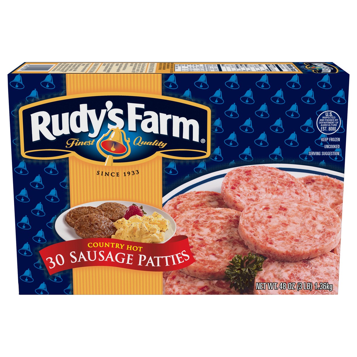 slide 5 of 10, RUDYS FARM Rudy's Farm Uncooked Country Hot Sausage Patties, 30 Count (Frozen), 1.36 kg