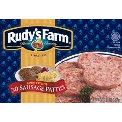 RUDYS FARM Rudy's Farm Uncooked Country Hot Sausage Patties, 30 Count (Frozen)